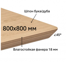 Столешница для кафе и ресторанов из влагостойкой фанеры со скошенной на 45 грудусов кромкой и покрытием шпона дуба или бука